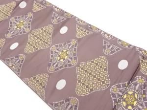 変わり菱に草花・七宝模様織出し袋帯